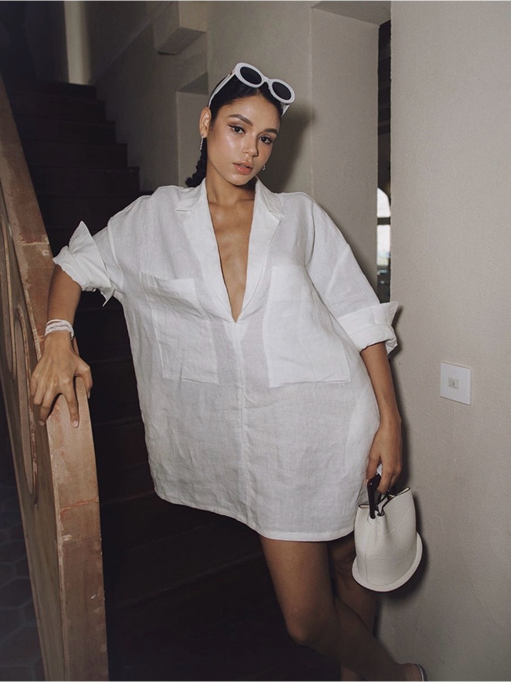 Commense White Mini Shirt Dress